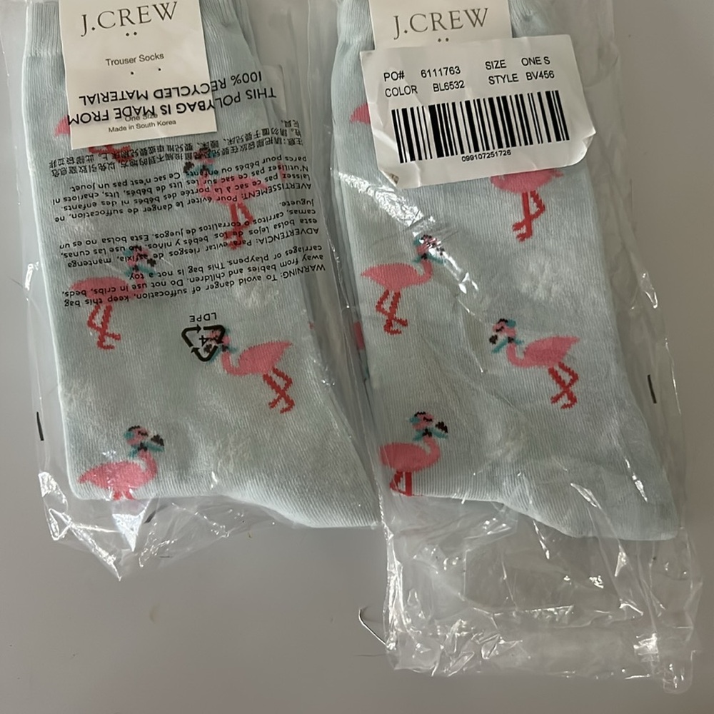 J.Crew Trouser Socks Flamingo Print Winter Holiday | One Size -2 items